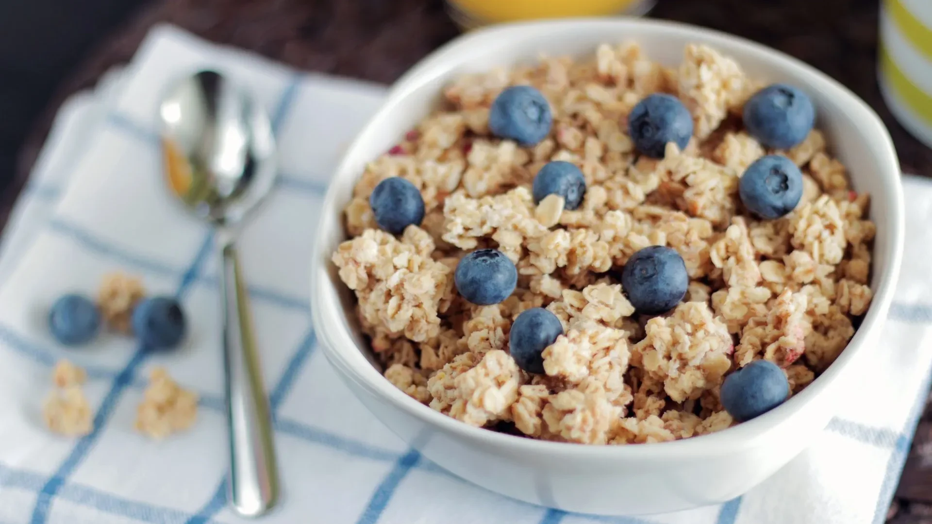 Bowl of oats with sliced apples, a side of beans, and whole grain bread, demonstrating fiber-rich foods that feed beneficial gut bacteria.