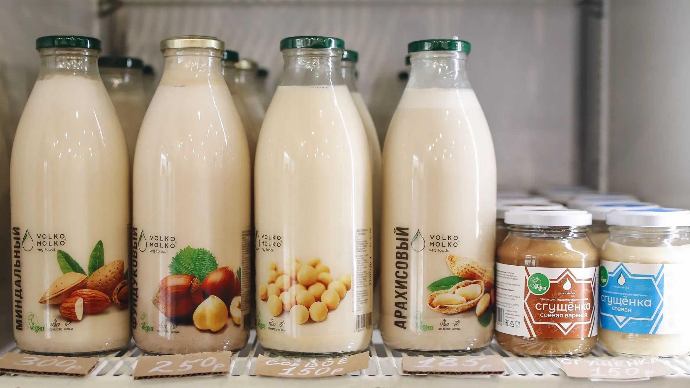 Refrigerator shelf neatly stocked with various best probiotic drinks, demonstrating proper cool storage to maintain live cultures.