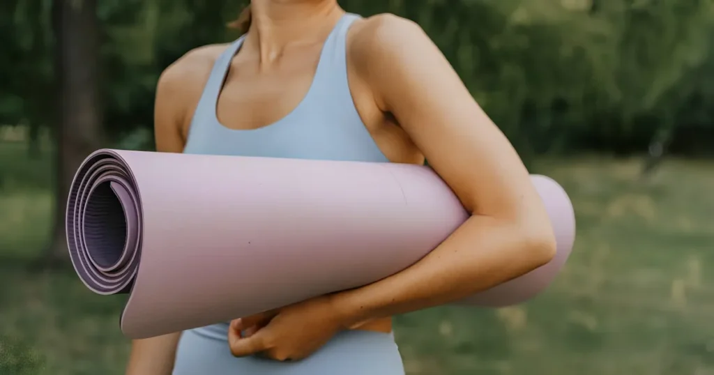 Woman practicing a seated spinal twist on a yoga mat, representing a yoga for gut health sequence that aids digestion.